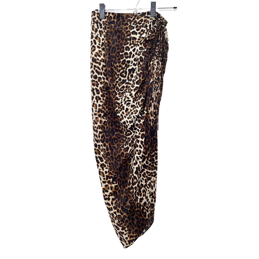 Veronica Beard Ari Silk Animal Print Side Ruched Midi Skirt - Picture 7 of 12